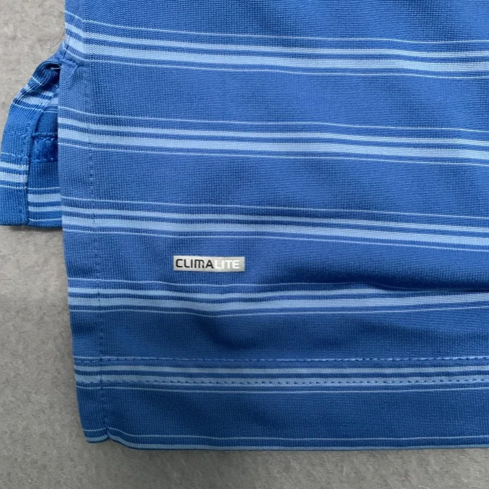 Adidas Golf Polo Climalite Mens XL Blue Horizontal Stripes‎ Wicking Quick Dry